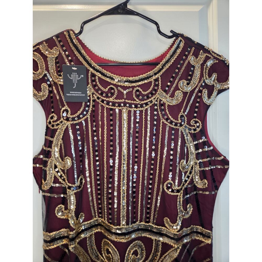 Vijiv Vintahe Dress Size XXL Gold Sequins Detail NWT Fringe Flapper Side Zipper - Picture 2 of 4